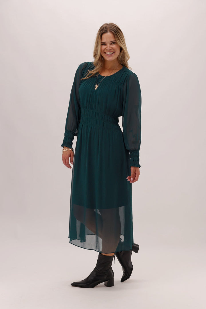 Gloss The Label Xanthe Pleated Dress Petrol