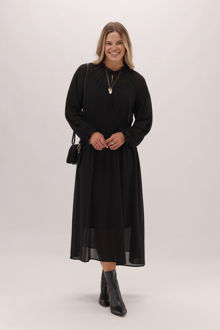 Gloss The Label Zakaii Shirred Detail Dress Black