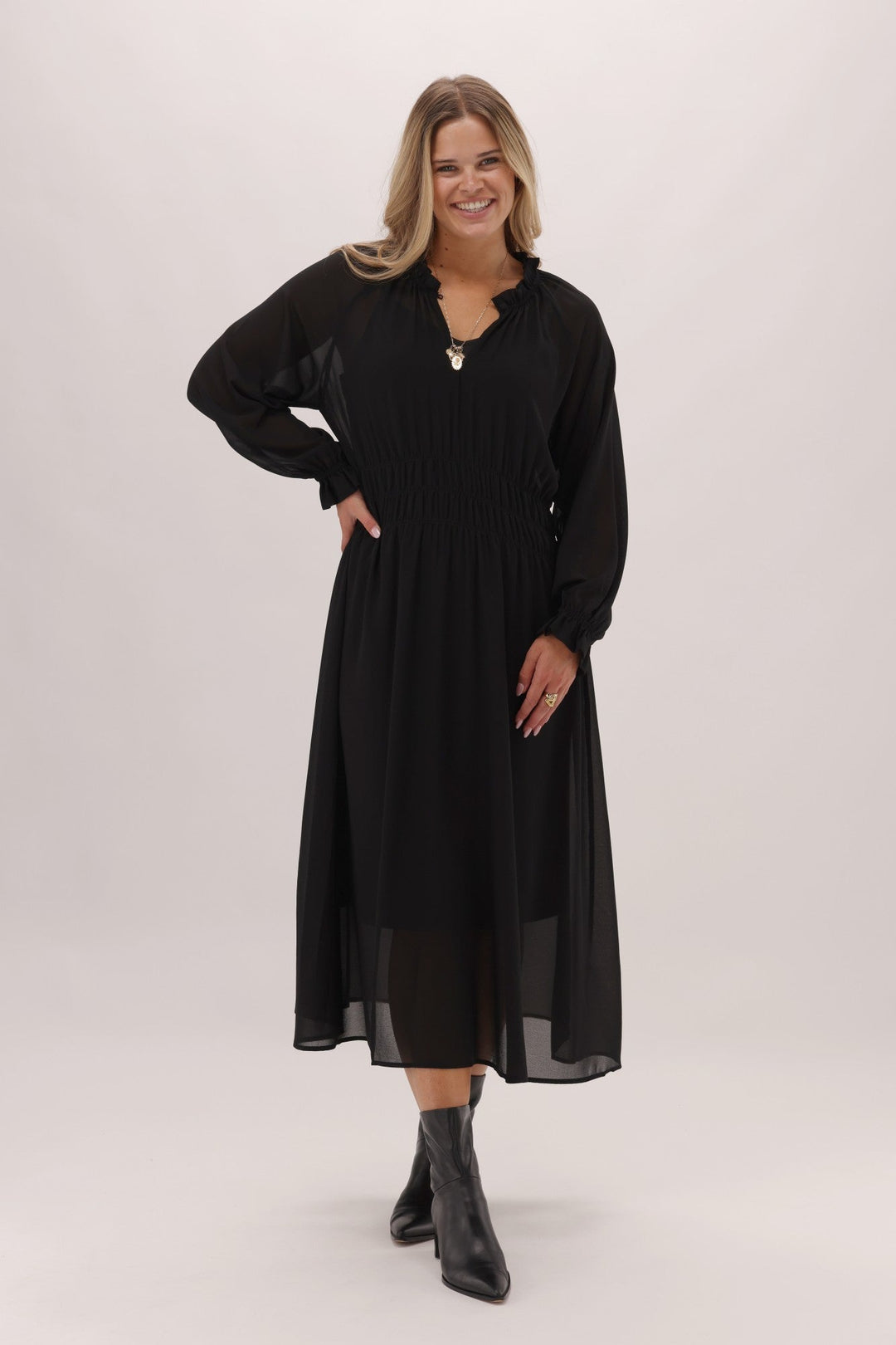 Gloss The Label Zakaii Shirred Detail Dress Black