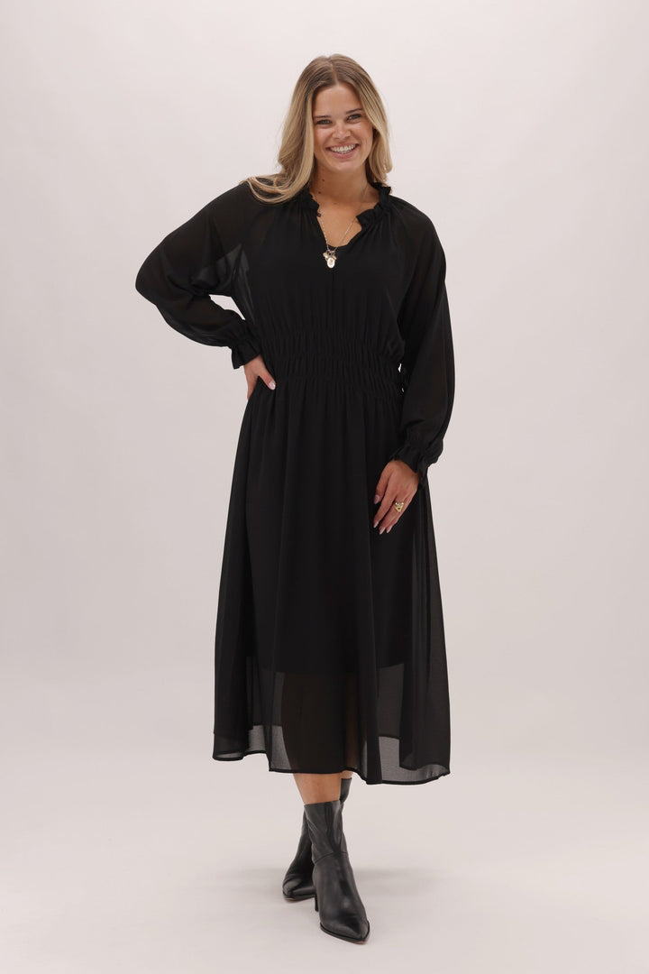 Gloss The Label Zakaii Shirred Detail Dress Black