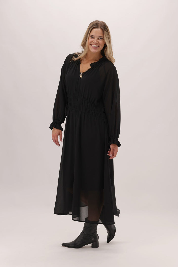 Gloss The Label Zakaii Shirred Detail Dress Black