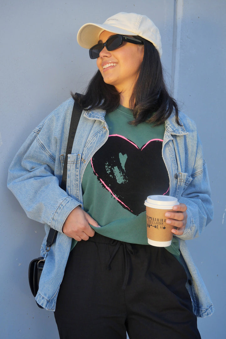 Rebel Club Heart Crush Crew Washed Green