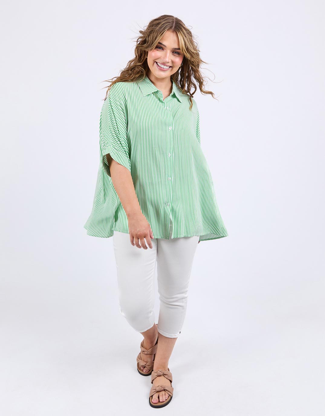 Elm Luna Shirt Spring Green Marshmallow Stripe