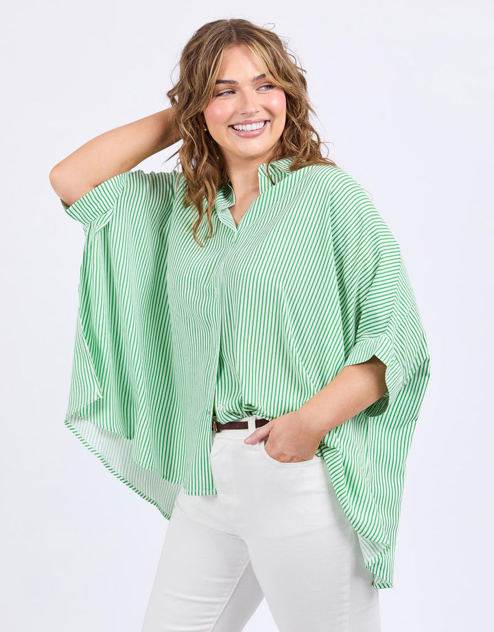 Elm Luna Shirt Spring Green Marshmallow Stripe