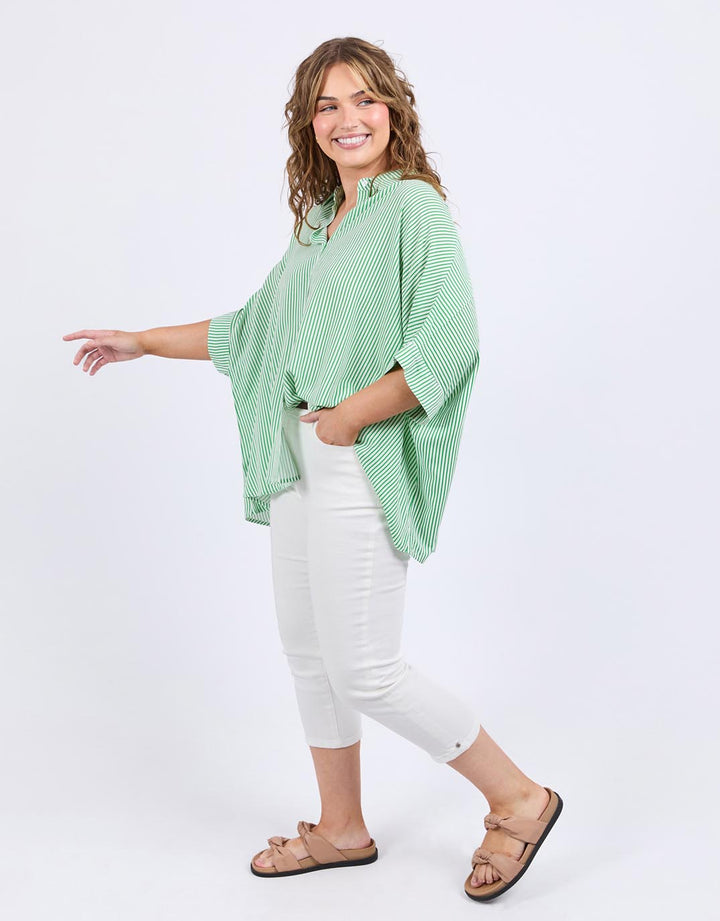 Elm Luna Shirt Spring Green Marshmallow Stripe