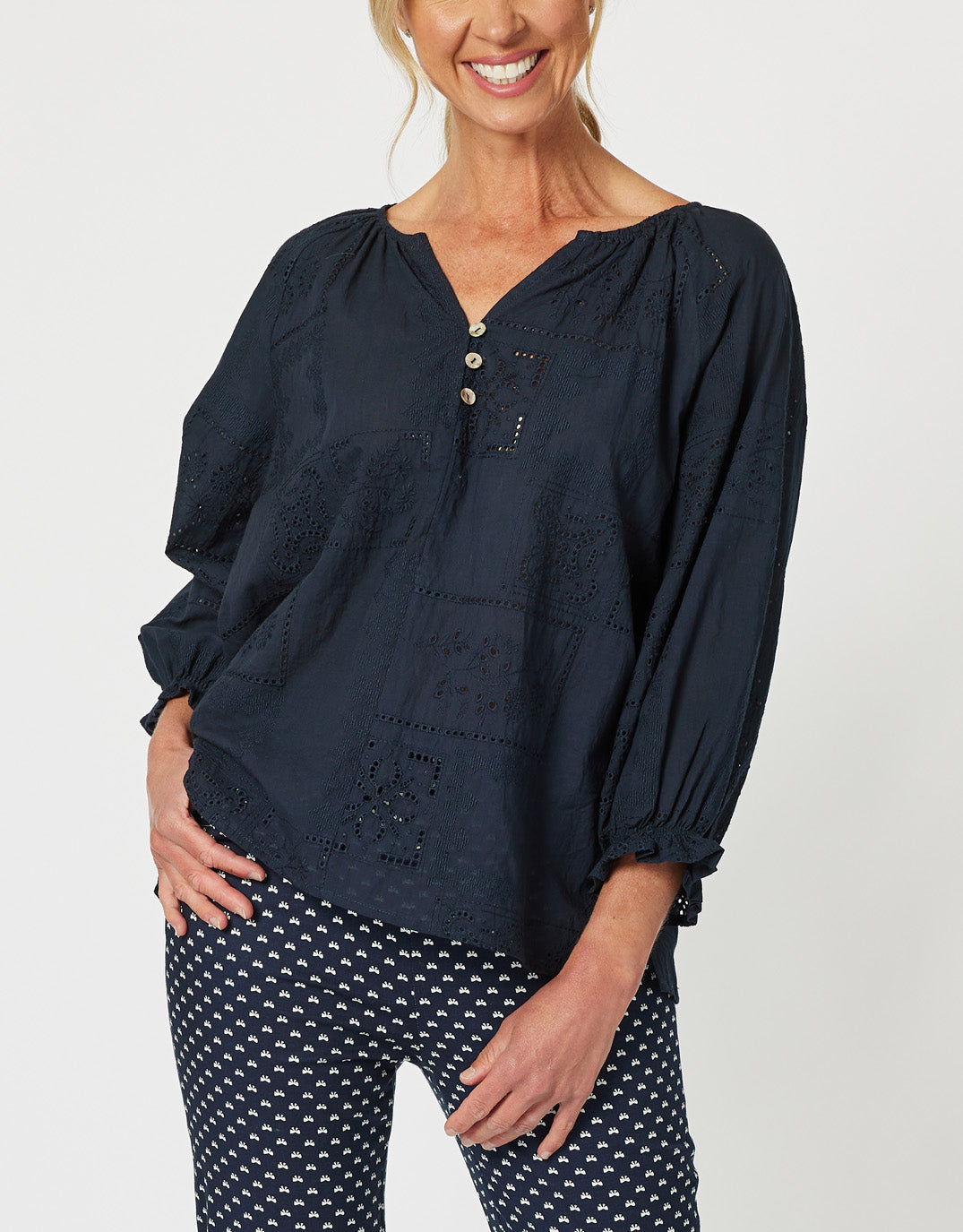 Threadz Mila Lace Top Navy
