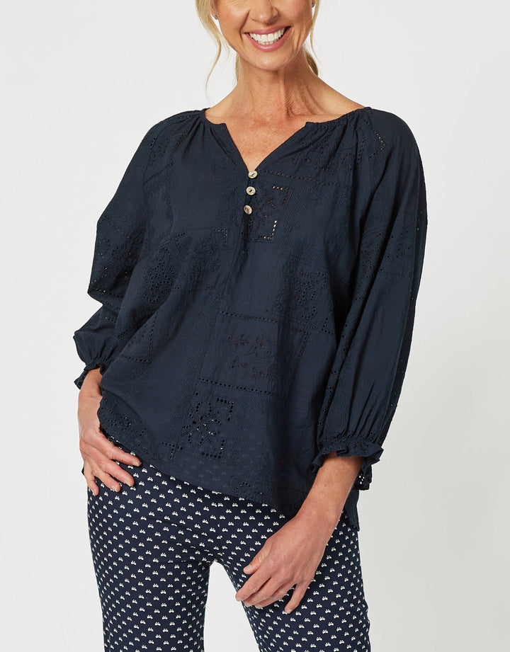 Threadz Mila Lace Top Navy