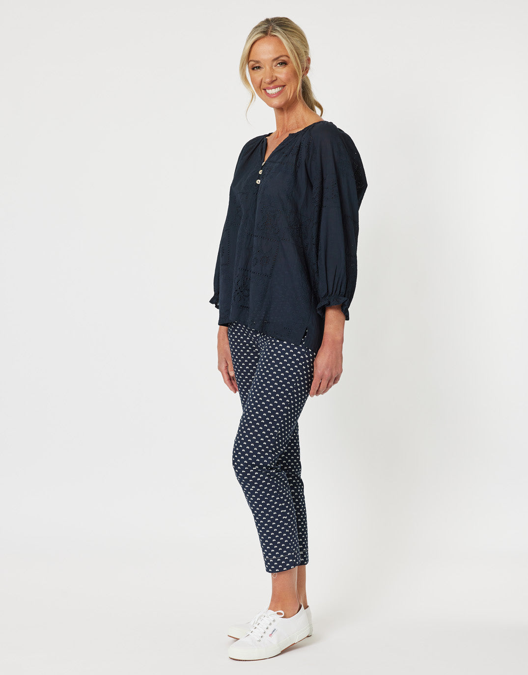 Threadz Mila Lace Top Navy