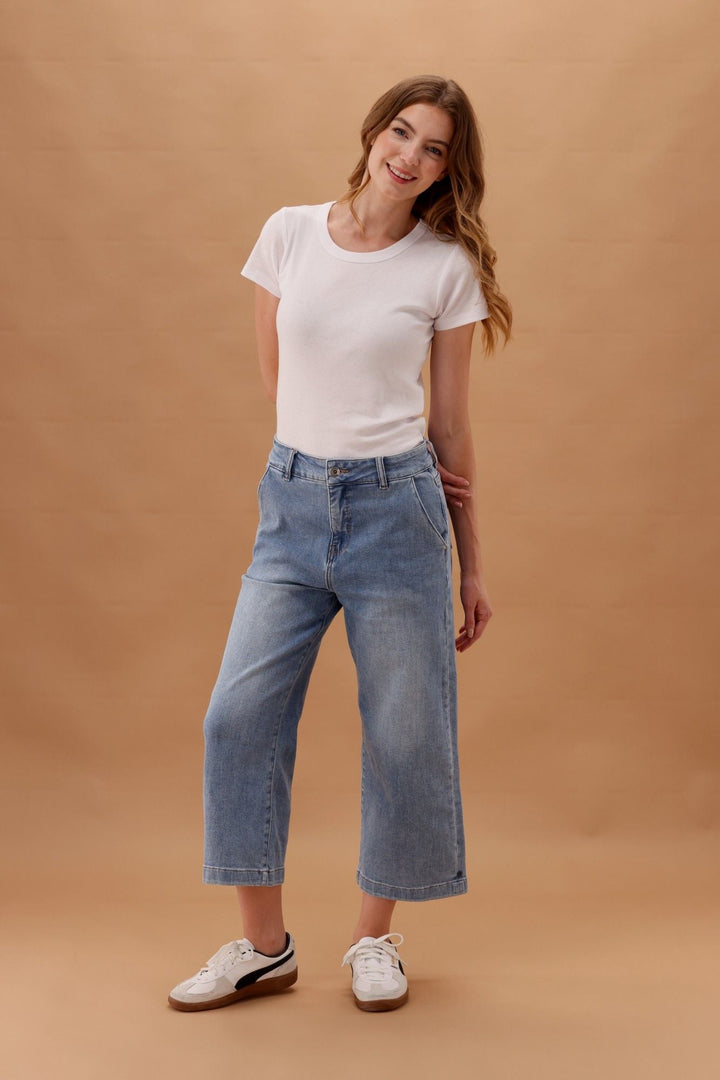 Elm Sidney Cropped Wide Leg Jean Light Blue Wash