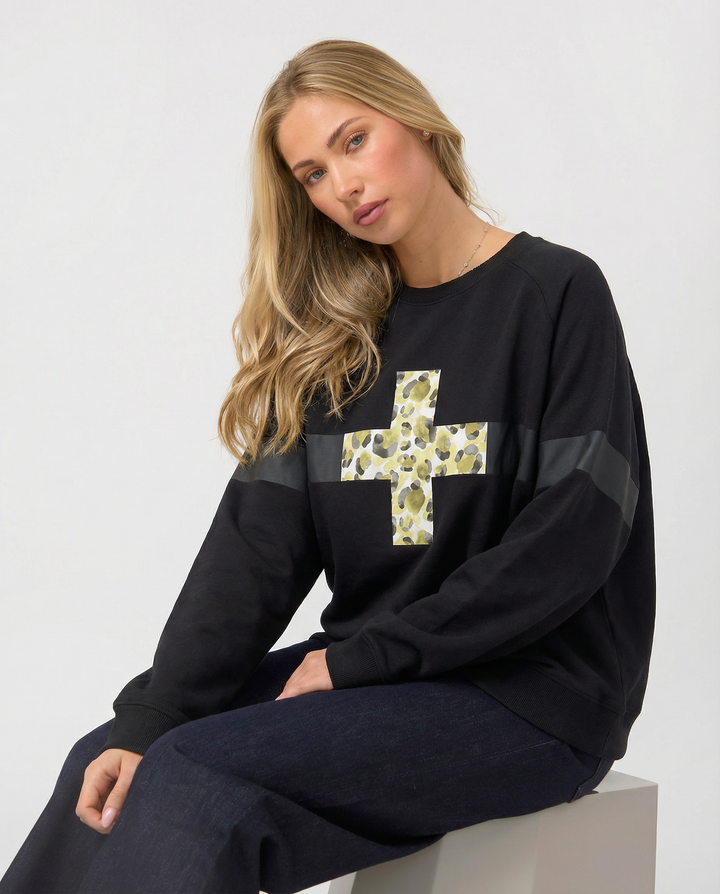 Stella + Gemma Black Leopardess Cross Sweatshirt Black
