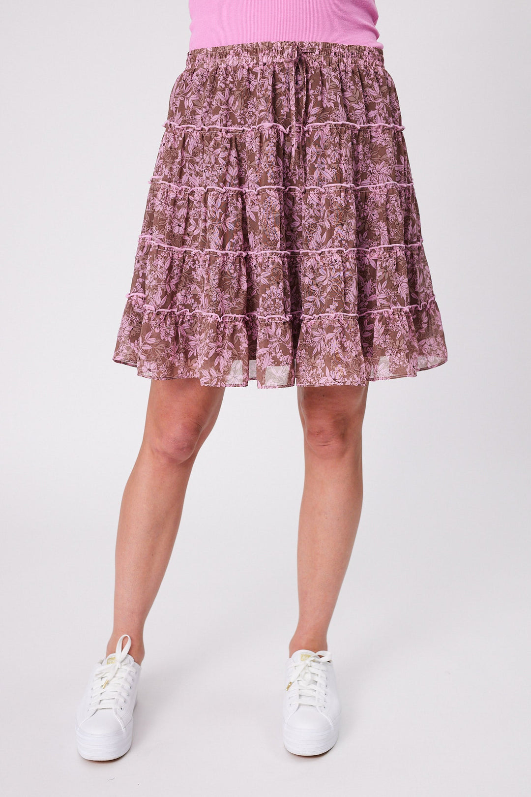 Gloss by Mirielle Mini Skirt Brown Pink Floral