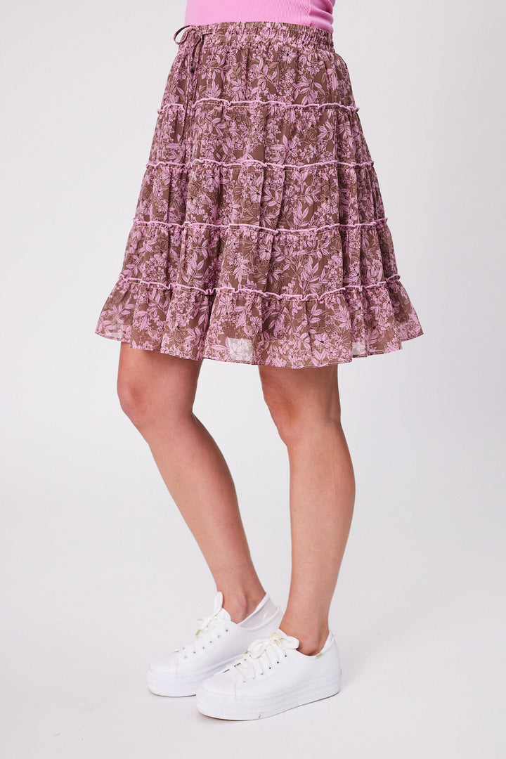 Gloss by Mirielle Mini Skirt Brown Pink Floral