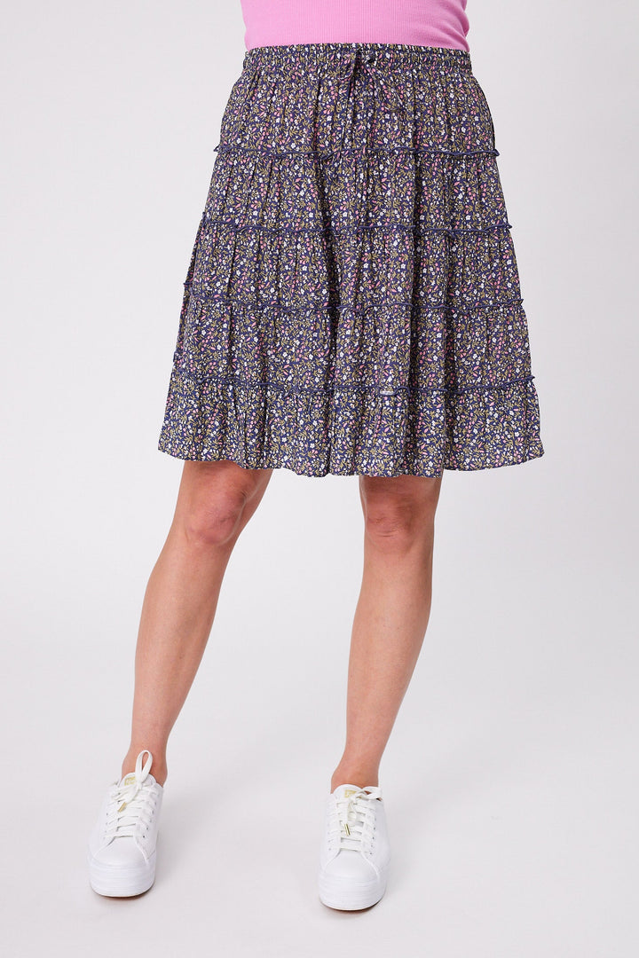 Gloss by Mirielle Mini Skirt Black Blue Floral