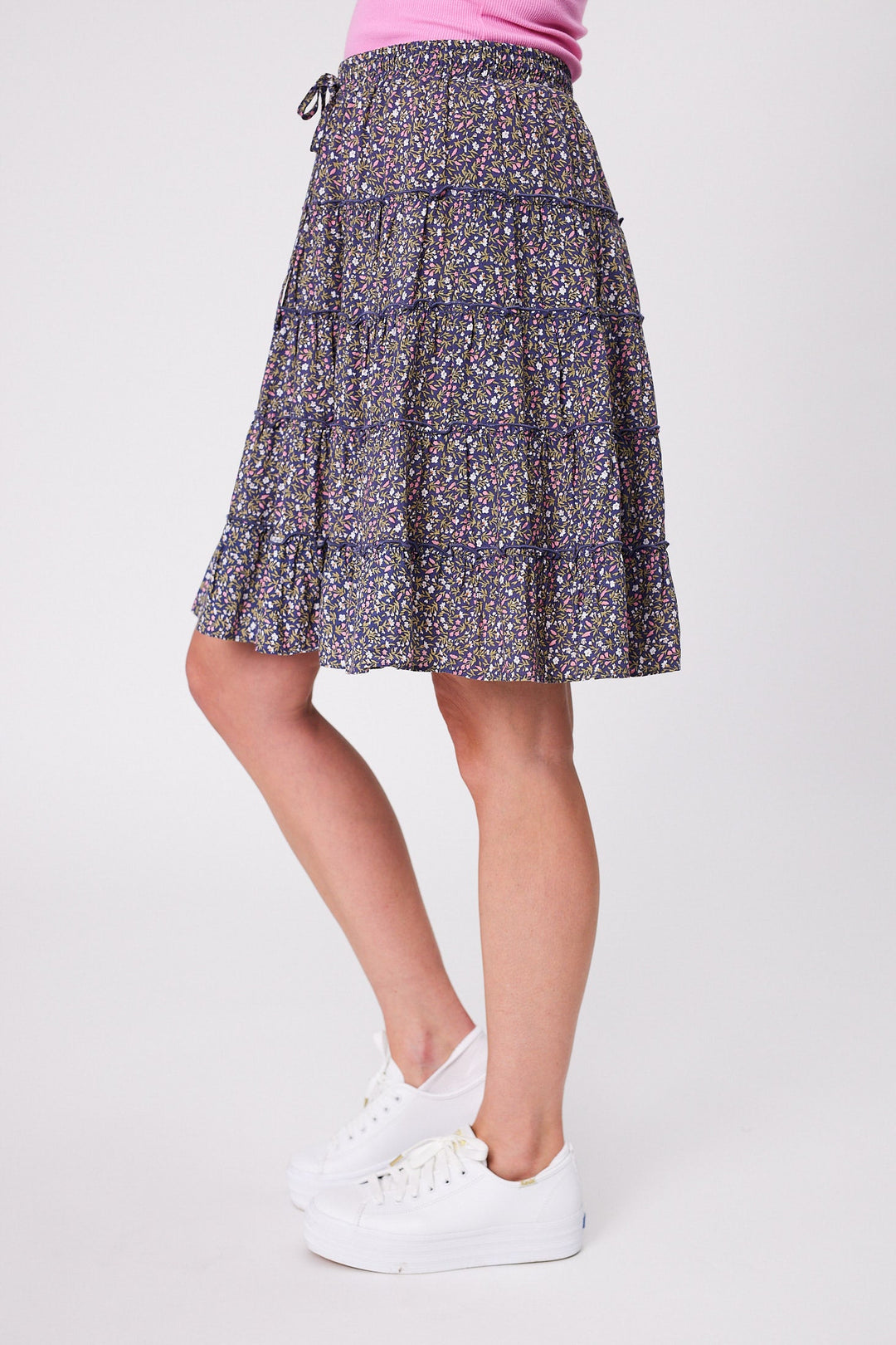 Gloss by Mirielle Mini Skirt Black Blue Floral