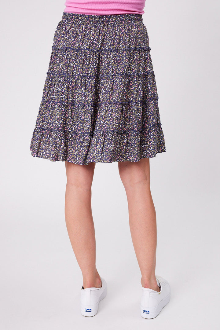 Gloss by Mirielle Mini Skirt Black Blue Floral