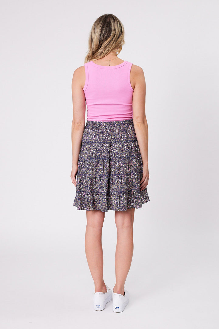 Gloss by Mirielle Mini Skirt Black Blue Floral