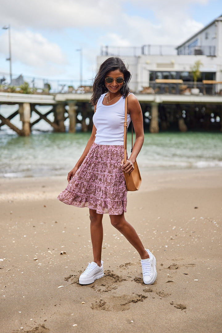 Gloss by Mirielle Mini Skirt Brown Pink Floral