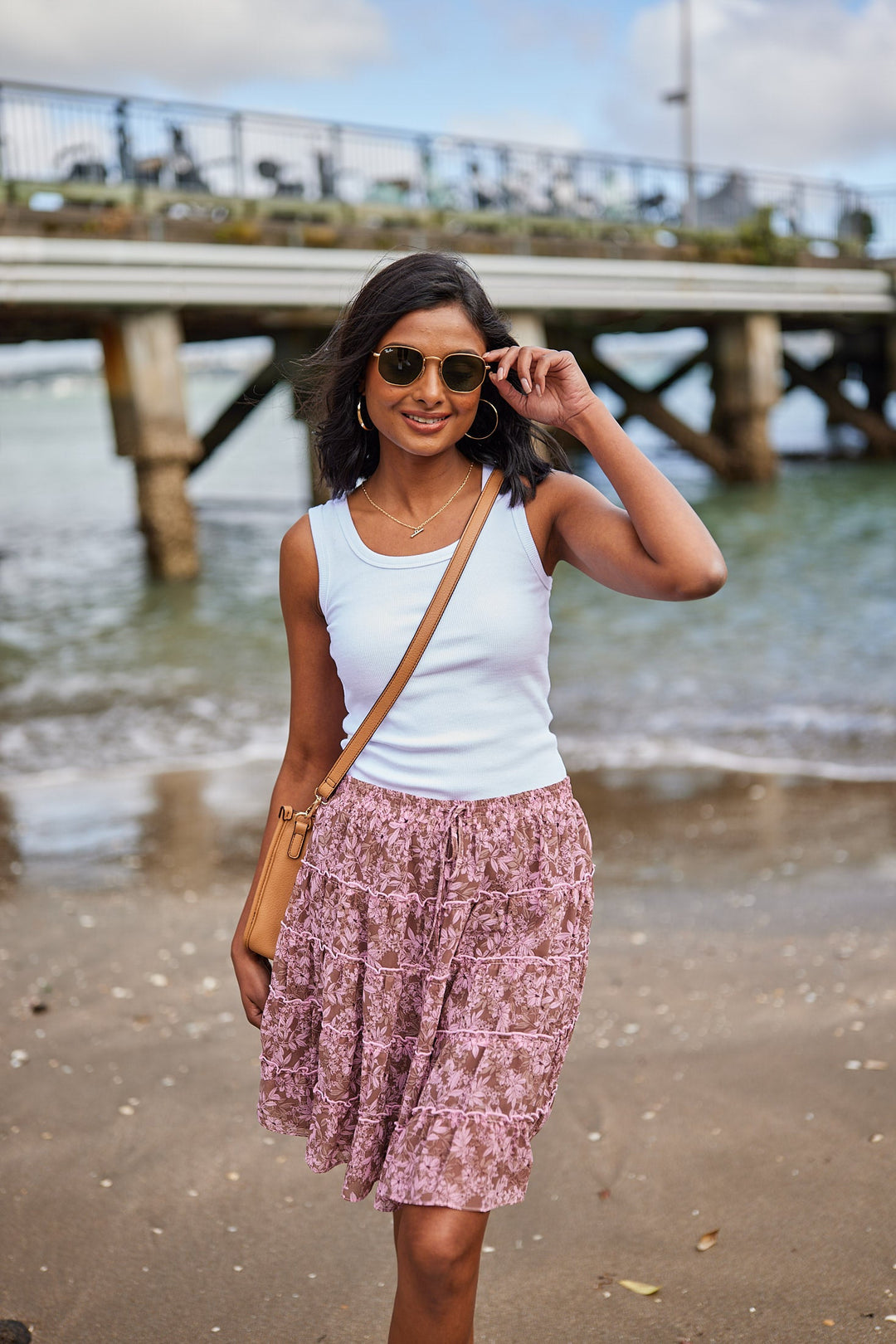 Gloss by Mirielle Mini Skirt Brown Pink Floral