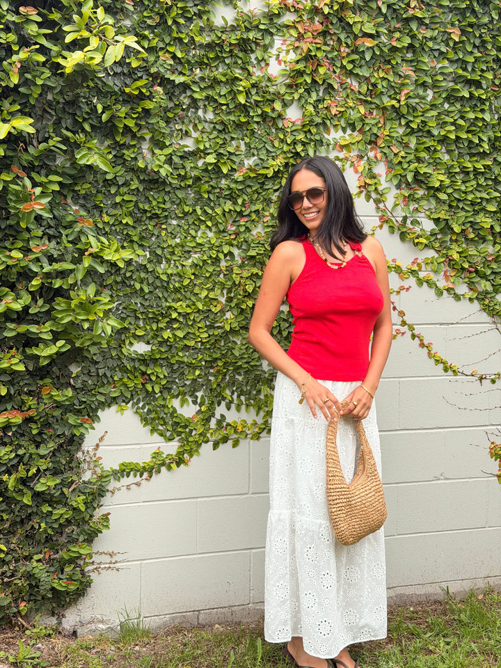 Ayva Eddie Embroidery Anglaise Maxi Skirt White